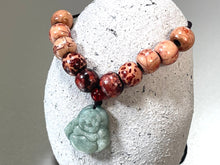 Load image into Gallery viewer, 10 Breaths Necklace with Jade Buddha Charm and Decorative Wood Beads
