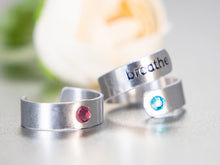 Load image into Gallery viewer, NEW!!!!  Birthstone, Coloured Zirconia, Aluminium Rings by BREATHE
