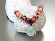 Load image into Gallery viewer, 10 Breaths Necklace with Jade Buddha Charm and Decorative Wood Beads
